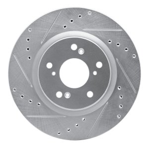 Honda CR-V Brake Rotor (1) - Front Left - R1 Concepts - Drilled & Slotted - Silver - `12-`16